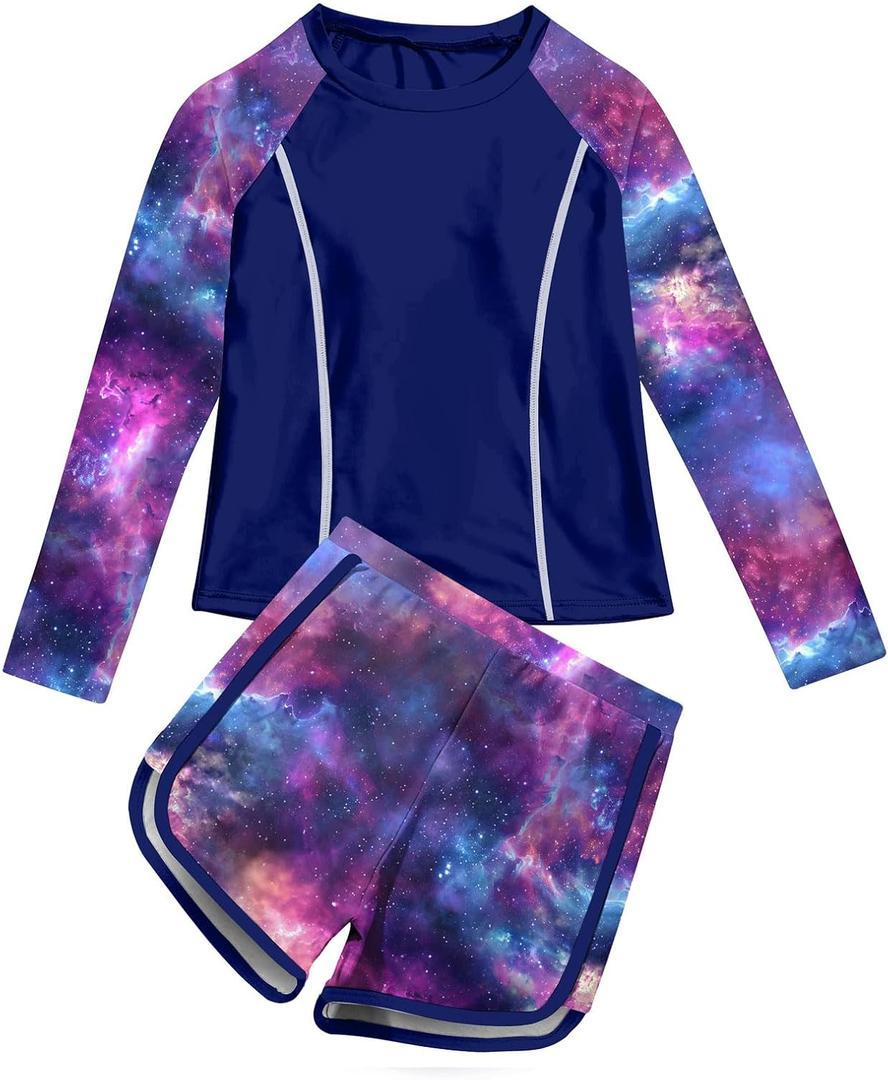 Vogseek Girls Rash Guard Swimsuits 2 Piece Bathing Suit UPF 50+ Summer Swimwear Size: 9-10 Years