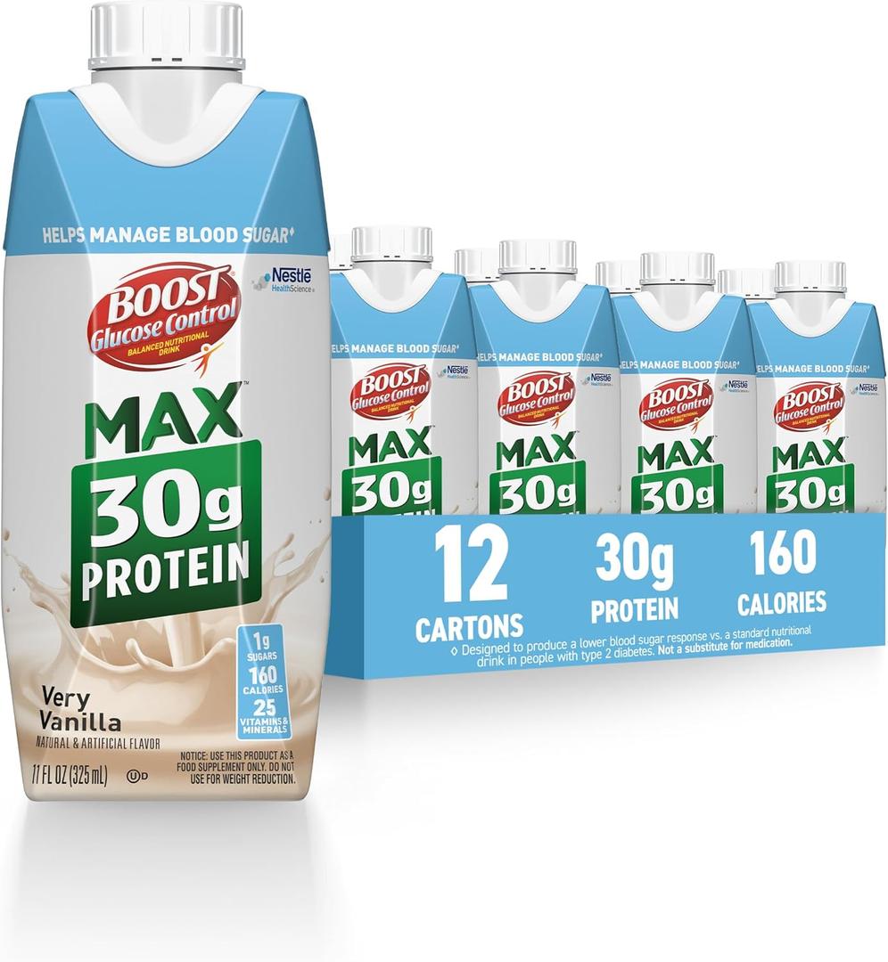 BOOST Glucose Control Max 30g Protein Nutritional Drink, Very Vanilla, 11 Fl Oz (Pack of 12), Packaging May Vary By 15 JAN 2026
