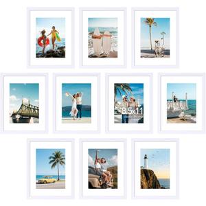 DecorUhome 8.5 By 11 Picture Frame Set Of 10, Display Photos 6x8 With Mat Or 8.5x11 Unmatted For Picture Frames Collage Wall Decor, White