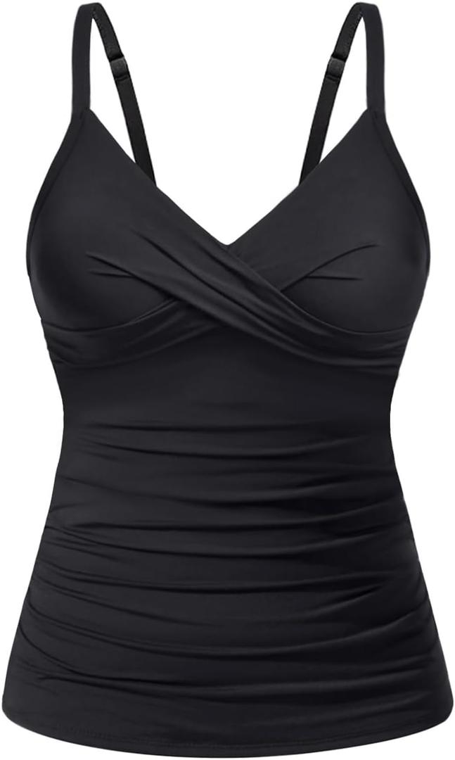 Yonique Women's Tankini Top Swimwear Twist V Neck Swimsuits Tummy Control Bathing Suits Top Only (X-Large, Black) Yonique Women's Tankini Top Swimwear Twist V Neck Swimsuits Tummy Control Bathing Suits Top Only (X-Large, Black)