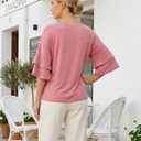 Ruffle Sleeve Tops for Women 2026 Casual V Neck T Shirts Double Tiered Bell Sleeve Cute Tee Shirt Blouses S-3XL (M)