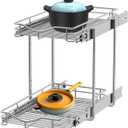 DINDON 2 Tier Pull Out Cabinet Organizer (11" W x 18" D) Heavy-Duty Metal Sliding Drawer Shelf, Two Tier Pull Out Shelves for Kitchen Cabinets, Pantry, Bathroom, Chrome Finish