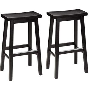Amazon Basics Solid Wood Saddle-Seat Counter Height Bar Stools for Kitchen Island and Home Bar with Footrest, 29-Inch Height, Black, Set of 2