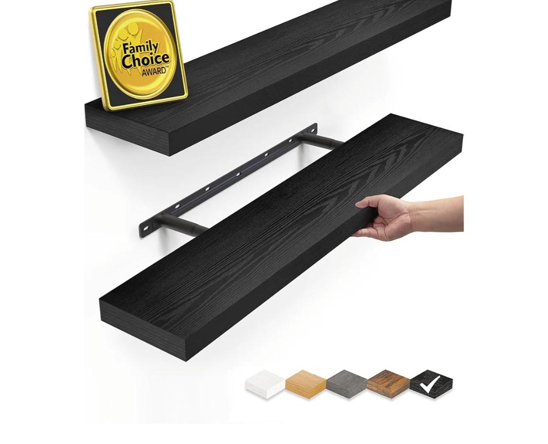 BAYKA Floating Shelves for Wall, 22.5 inches Black Wall Shelves for Bathroom, Bedroom, Living Room, Kitchen & Book, Hanging Display Decor Organizer Shelf with 22 lbs Capacity