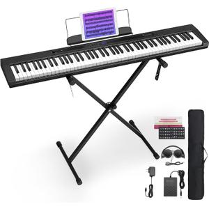 Starfavor 88 Key Piano Keyboard, Compact Bluetooth Digital Piano with Full-size Semi Weighted 88 Keys, Budget Electric Keyboard Piano with Stand, Piano Pedal, Carrying Bag, Recording/MIDI/USB, Black