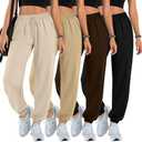 Oakgarden Only 3 Pack Women's Lounge Joggers High Waisted Sweatpants with Pockets Comfy Drawstring Casual Workout Yoga Pants(Beige, Khaki, Dark Coffee,Medium)