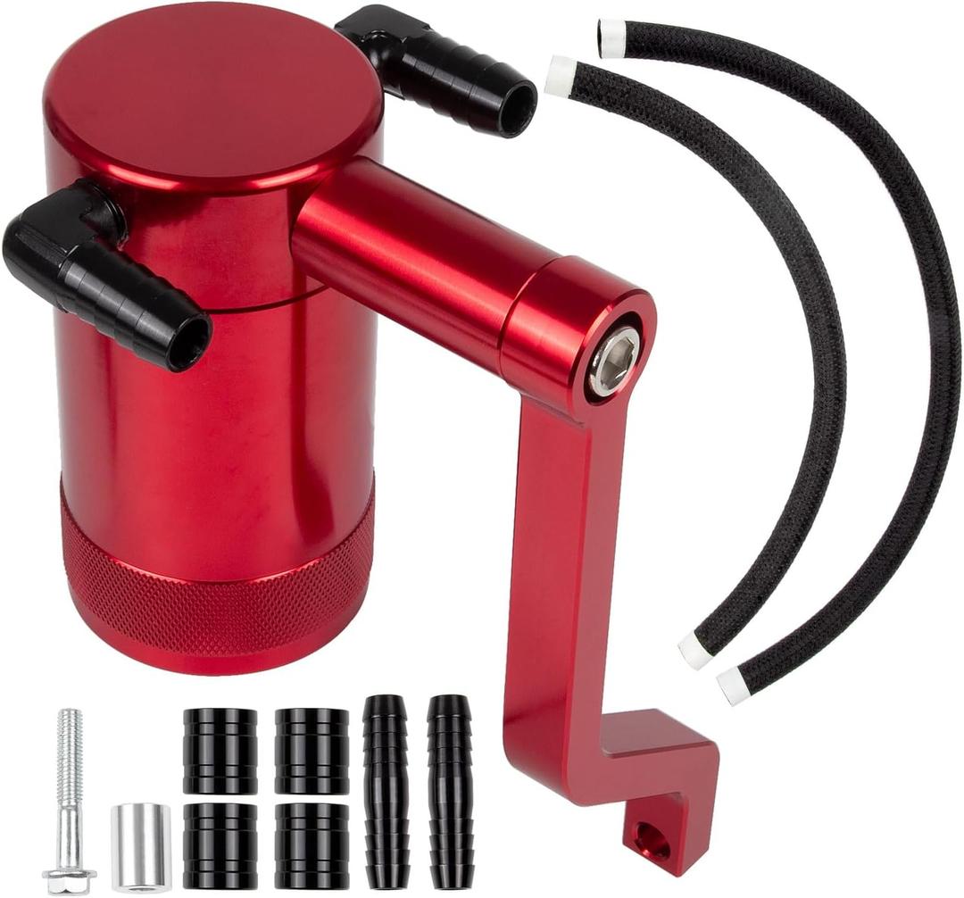 RANSOTO Oil Catch Can 5.7L 6.4L HEMI Compatible with 2011-up Dodge Charger Challenger Chrysler 300 Jeep Grand Cherokee, Z-Bracket Tech and Billet Aluminum Oil Separator Tank (Red)