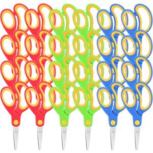 24 Pces Safety Kids Scissors Bulk 5 Inches Student Bulk Tip Scissor with Comfort Grip Multiple Colors Kid Scissors for School Classroom Home Paper Cutting Craft Art Supplies