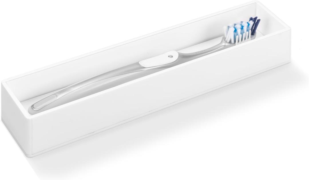 Linkidea Toothbrush Holder with Diatomite Drying Stone, Acrylic Bathroom Drawer Organizer with Draining Hole for Tooth Brush, Compatible with Colgate Extra Clean, Oral-B CrossAction (White)