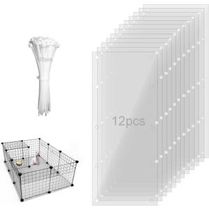 12PCS Pet Cage Guard, Rabbit Urine Guard, 13.8" x 4.7" Pet Cage Edge Liner with 120PCS Ties for Rabbit, Guinea Pig, Hamster, Chinchilla, Hedgehog, Ferret, Bunny
