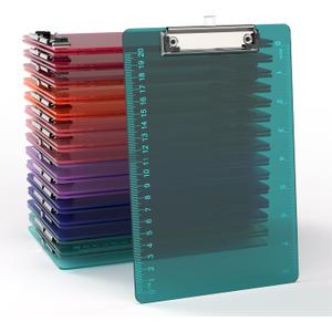 Bulk A5 Clipboards Set of 30, Colored Clear Clip Board with Ruler, Suitable for Classroom, Students, Kid, Size 6" x 9" with Low Profile Clip, Office & School Supply