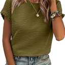 Womens Summer Tops Crewneck Short Sleeve T Shirts Casual Textured Work Shirt L