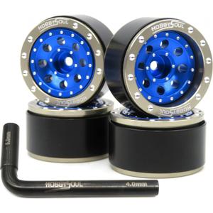 hobbysoul Adjustable Offset 1.0 Beadlock Wheels Rims Champagne Blue Color, Positive & Negative Heavy 21g/Rim for Axial SCX24 90081 Other 1/24 RC Micro Crawler, (4-Pack)