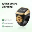 IQibla Smart Zikr Ring, Smart Ring Counter Waterproof Digital Counter & Vibration Reminder, Unisex Azan Alarm Clock Finger Counter for Muslims(18mm Black)
