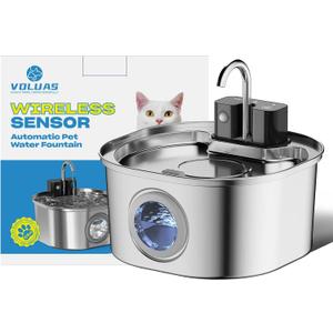 Voluas Stainless Steel Cat Water Fountain-Wireless Pet Water Fountain Battery Operated,108oz/3.2L, Automatic Water Dispenser for Dogs with Quiet Pump,Easy Clean BPA-Free for Cats, Dogs, Multiple Pets