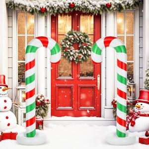 Simgoing 2 Pack 5ft Christmas Inflatable Candy Canes Outdoor Decorations, PVC Xmas Candy Canes Inflatable Column for Holiday Indoor Outdoor Holiday Yard Garden Lawn Decor (Green,Red)