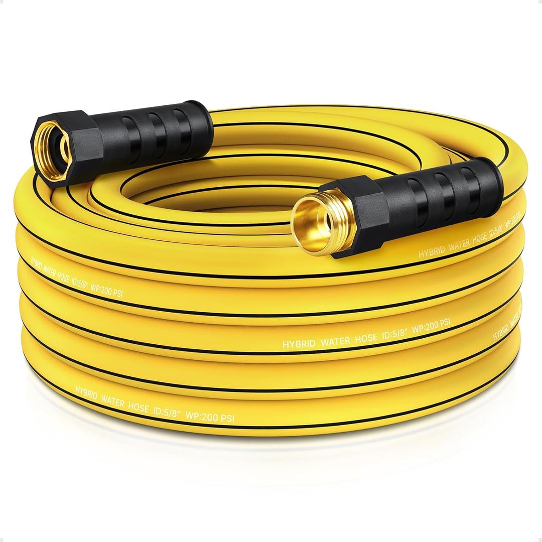 Heavy Duty Garden Hose 25ft x 5/8", NON-EXPANDABLE Flexible Water Hose for Outside, Kink Resistant Lightweight Hybrid Hose, Leakproof Rubber Hose for Outdoor, Yard, Car Wash, Garden