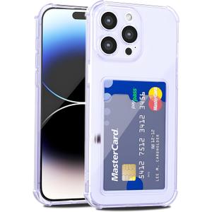 for iPhone 14 Pro Case Wallet, Purse for Women Men Thin Slim Clear Phone Case with Card Holder Credit Card Slot, Transparent Soft TPU Silicone Cover with Camera Cover Protection, Purple Lilac