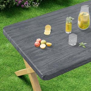 misaya Rectangle Vinyl Tablecloth, Fitted Table Cover, Waterproof, Elastic Edge, Plastic Table Cloth Fit 6 Foot Folding Tables for Picnic, Indoor and Outdoor (Wood Grey, 30 x 72 inch)