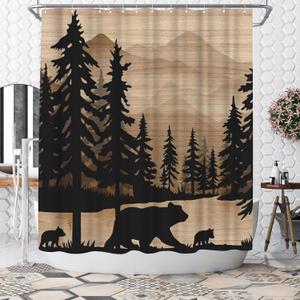WELMECO Bear Shower Curtain Rustic Cabin Forest Shower Curtain Bear Print Bathroom Decor 72x72inch Polyester Fabric