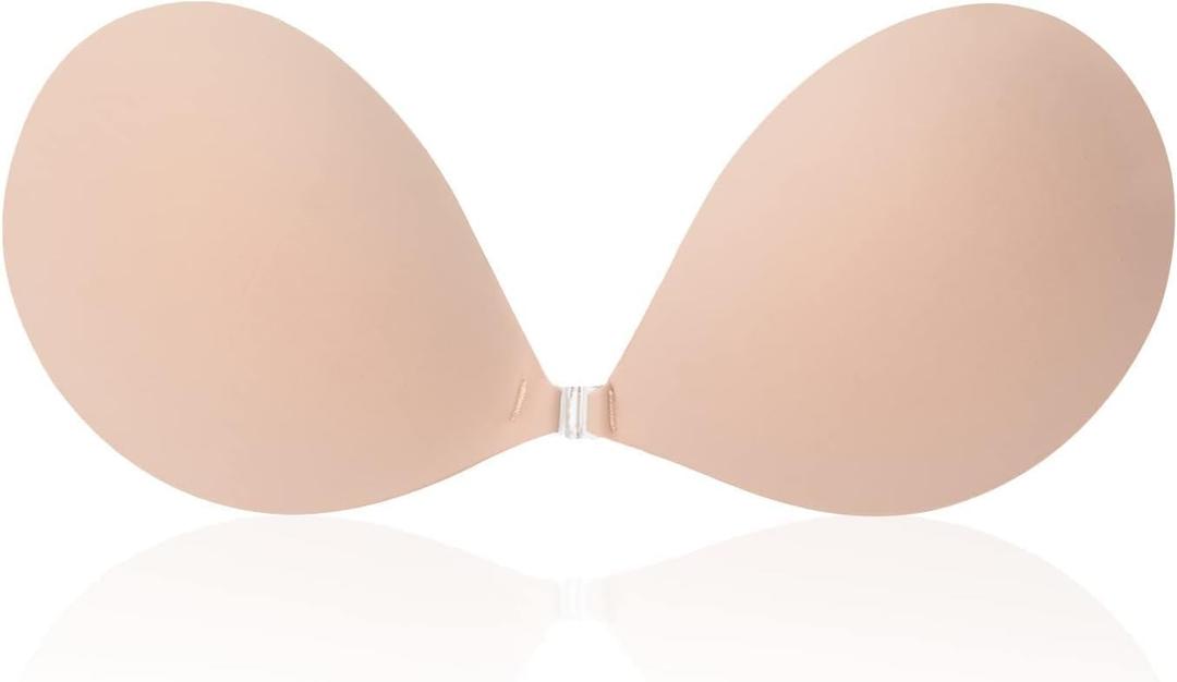 Awant Strapless Sticky Bra Invisible Sticky Boobs Silicone Adhesive Bra Backless Pushup Lift Bra Beige