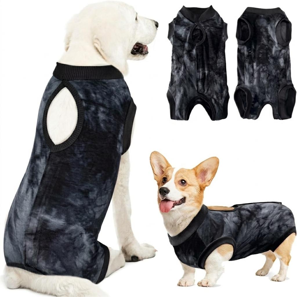 Lukovee Recovery Suit for Dogs, Spay Neuter Surgery Suit, Female Male, XL Soft Cotton Onesie, Easy On Off, Prevent Licking Abdominal Wounds, Female Male Dogs Cone E-Collar Alternative (Black, XL)