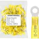 haisstronica 100pcs #10 Yellow Marine Grade Heat Shrink Ring Connectors,12-10 Gauge Tinned Red Copper 1mm Ring Terminals Connectors,Brazed-Seam Insulated Electrical Crimp Wire Terminals