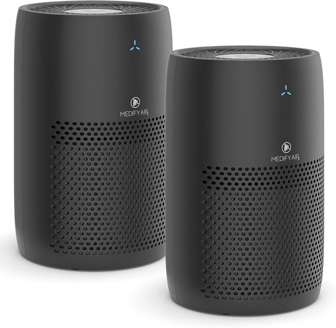 Medify MA-22 Air Purifier with True HEPA H13 Filter | 555 ft Coverage in 1hr for Allergens, Smoke, Wildfires, Dust, Odors, Pollen, Pet Dander | Quiet 99.9% Removal to 0.1 Microns | Black, 2-Pack (Large Room)