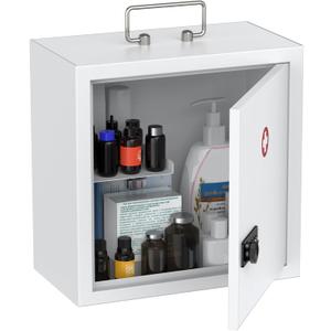 Uniclife Wall Mount Medicine Cabinet with Combination Lock & Handle Locking First Aid Cabinet Lockable Medical Cabinet Medium Medicine Organizer Secure Steel Wall Cabinet Metal Storage Box, White