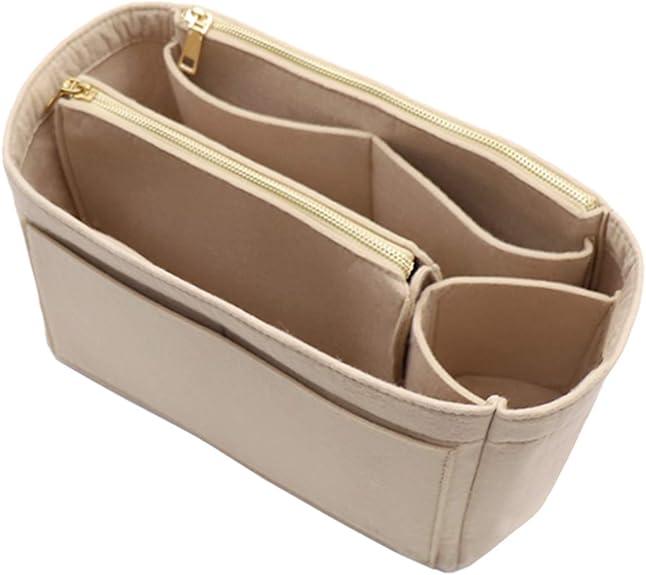 LEXSION Felt Purse Bag Organizer Insert with zipper Bag Tote Shaper Fit Speedy Neverful PM MM, Beige 8023