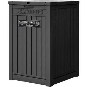 Package Delivery Box for Outside, 48 Gallon Storage with Lockable Secure, Large Double Wall Resin Outdoor Package Delivery Waterproof Deck (Black)