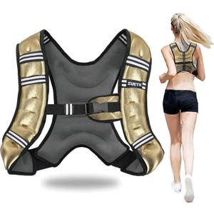 Weighted Vest, 6lb/8lb/12lb/16lb/20lb/25lb/30lb Weight Vest with Reflective Stripe, Weighted Vest for Men Women Workout Equipment for Strength Training, Running, Jogging, Fitness, Weight Loss (PU-Gold)