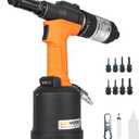Heavy Duty Air Hydraulic Rivet Nut Tool with reversible button, HPS6312F Pneumatic Riveter Automatic Rivet Nut Gun Tool Setting Kit Come with 8 Size Metric and SAE Nose-Piece Assembly