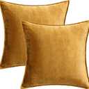 MIULEE Dark Gold Velvet Throw Pillow Covers 24x24 Soft Decorative Solid Square Euro Sham Cushion Cases Pack of 2 Modern Luxury Home Decor for Couch, Sofa, Bedroom