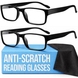 Gaoye 2-Pack of Reading Glasses +0.75 - Blue-Light Filter, UV Protection - Readers with Rectangle Frames (Black)