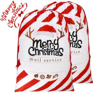 BeeGreen 2 Pieces Santa Sack Extra Large 27.6 x 42 Inch Santa Bags Reusable Christmas Bags Drawstring For Gifts Wrapping Giant Xmas Bag For Presents (Red Twill)