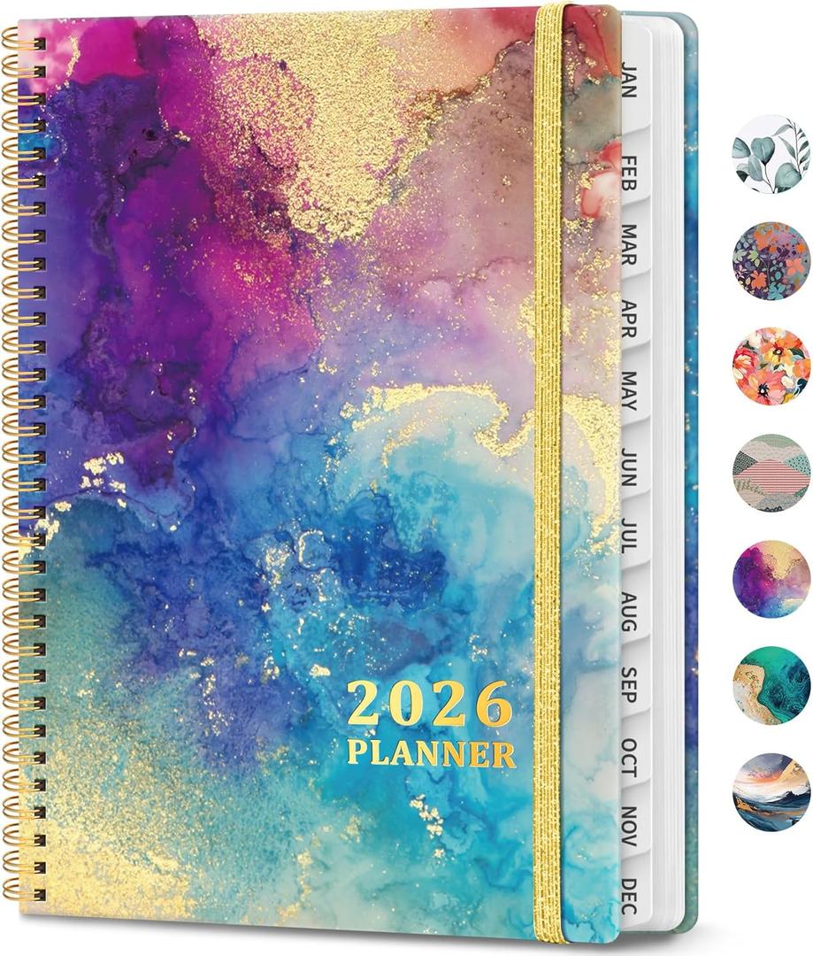 2026 Planner, Weekly and Monthly Calendar Planner Book, January 2026 - December 2026, Hardcover Spiral Planner with Monthly Tabs, Notes Pages, Perfect for Women & Men, A4 (8.5" x 11") - Gold