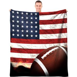 Football Blanket for Boys Adults,Soft Flannel Sports Throw Blanket with American Flag Print for Men,Football Blanket Gifts for Football Players/Lovers for Couch Bed Sofa Home Decor 50"x60"