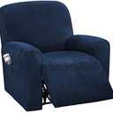 H.VERSAILTEX Velvet Stretch Recliner Couch Covers 4-Pieces Style Recliner Chair Covers Recliner Cover for Reclining Chair Slipcovers Feature Non Slip Form Fitted Thick Soft Washable, Navy