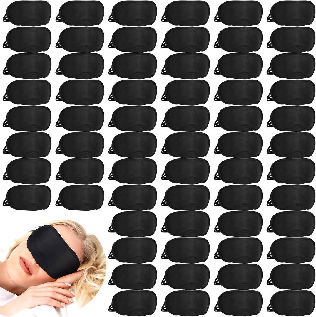 Tarpop 200 Pcs Eye Mask Sleeping Blindfold Eye Cover with Nose Pad and Adjustable Strap for Games Party Team Building Travel Individually Wrapped Sleep Mask for Women Men, Blac