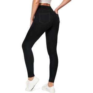 IUGA Stretchy Jeans for Women High Waist Jeggings Tummy Control Skinny Jeans Pull on Leggings with Pockets Trendy Casual (XX-Large, Black)