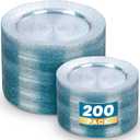 WDF 200PCS Blue Plastic Plates - Blue Glitter Plastic Plates - Heavy Duty Disposable Plates - Include 100 Dinner Plates 10" and 100 Dessert Plates 7" for Parties/Wedding/Graduation