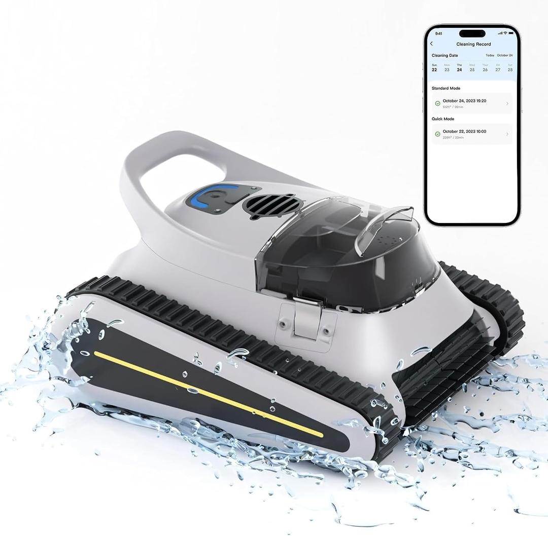 (2024 New) Robotic Pool Vacuum, Cordless Robotic Pool Cleaner for Inground Pools, Wall and Waterline Cleaning, Powerful Suction and Replaceable Battery, 150 min Battery Life for Pool Up to 1614 Sq.ft