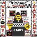 Race Car Birthday Party Decorations, Welcome Race Fans Banner Porch Sign 9 Racing Party Signs Racetrack Floor Runner for Birthday Supplies Baby Shower Lets Go Racing Car Party Decoration