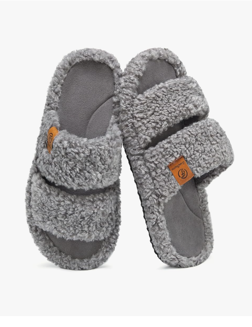EverFoams Womens Fuzzy Open-toe Slippers Soft Comfy Memory Foam Indoor House Shoes, Size: 11-12