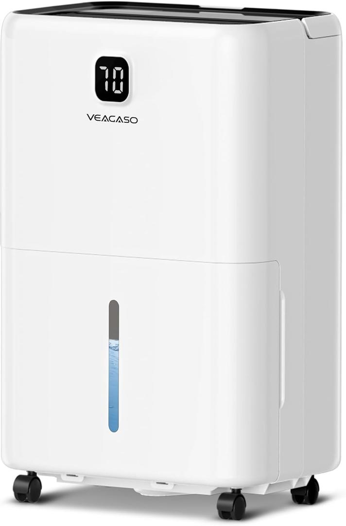 5500 Sq. Ft Dehumidifier for Basement with Drain Hose 80 Pints, VEAGASO Dehumidifiers for Home, Large Room, Bathroom, Bedroom, Three Modes, Intelligent Humidity Control, Dry Clothes, 24HR Timer (White)