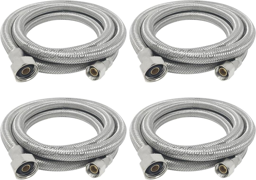 [4-Pack] PROCURU 48" (4Ft) Faucet Supply Line Connector, 3/8"C x 1/2"F Braided Stainless Steel (9SF48-4P)
