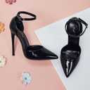 Elisabet Tang High Heels, Women Pumps D'Orsay Ankle Strap Pointed Toe Stiletto Heels Party Wedding Shoes Black Size 6