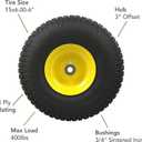 Marastar 15x6.00-6 Pneumatic, OEM Like Replacement Front Tire and Wheel Assembly, Compatible with John Deere Mowers, Turf Saver, 4PR Tube-Type Tire, Yellow Wheel, 3-Inch Offset Hub, 3/4-Inch Bushings
