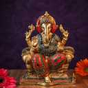 SHIVAJIARTS Brass Ganesh Statue, 25CM Big Size Inlay Work Ganesha Idol, Hindu Deity of God Luck, Vinayak Ganpati, Lord of Wisdom, Brass Sculpture Figurine